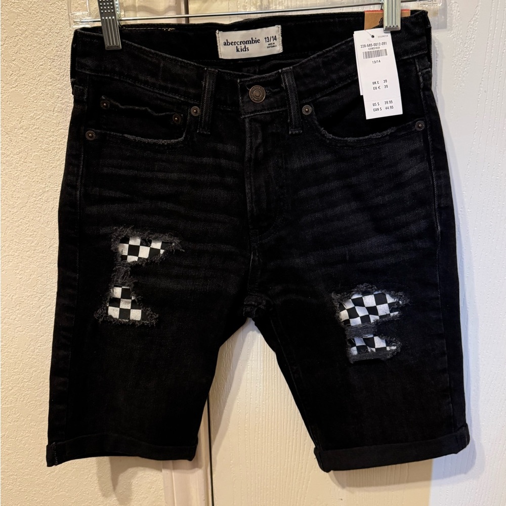 Abercrombie Kids Black Checkered Jean Shorts